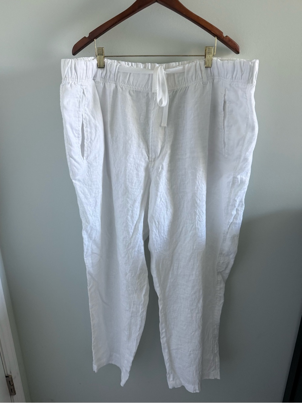 Tasso Elba Men's White Linen Drawstring Chinos Size 2XB